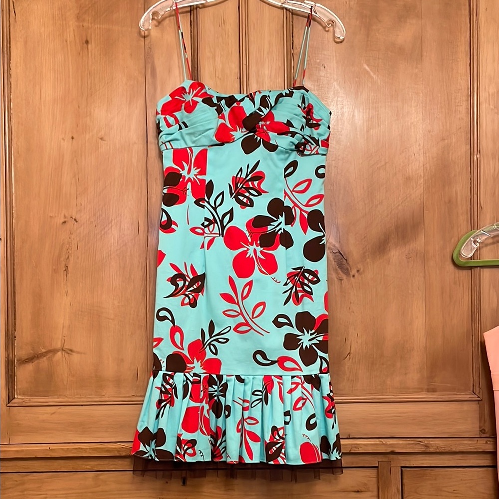 Spaghetti strap cotton dress in Teal, red, brown.
